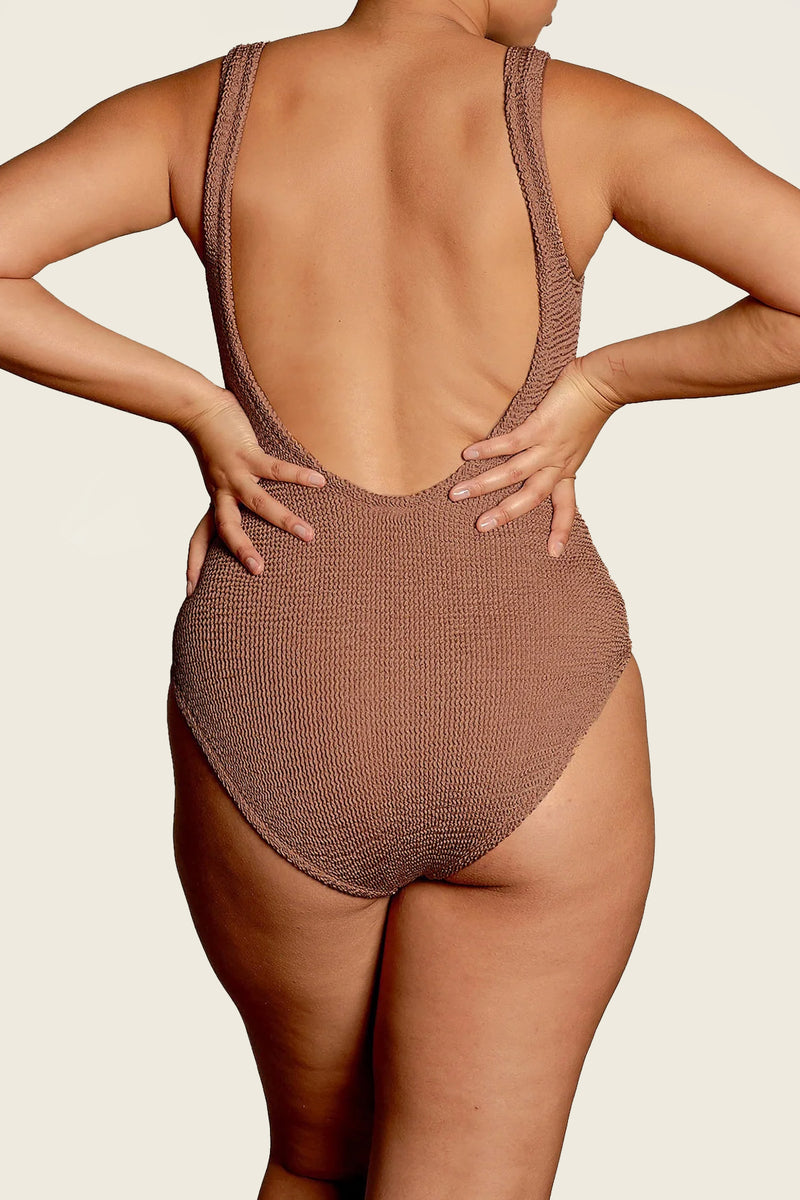 Square Neck Swimsuit in Metallic Cocoa