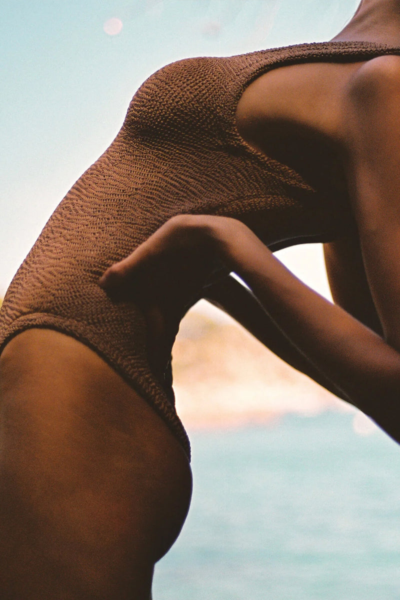 Square Neck Swimsuit in Metallic Cocoa