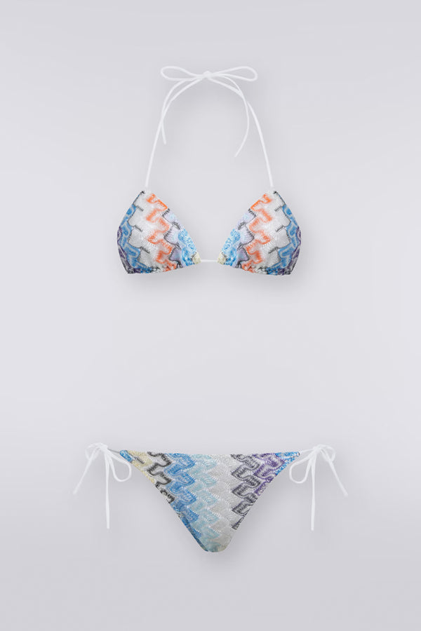 Lace-effect Viscose Knit Bikini With Lamé