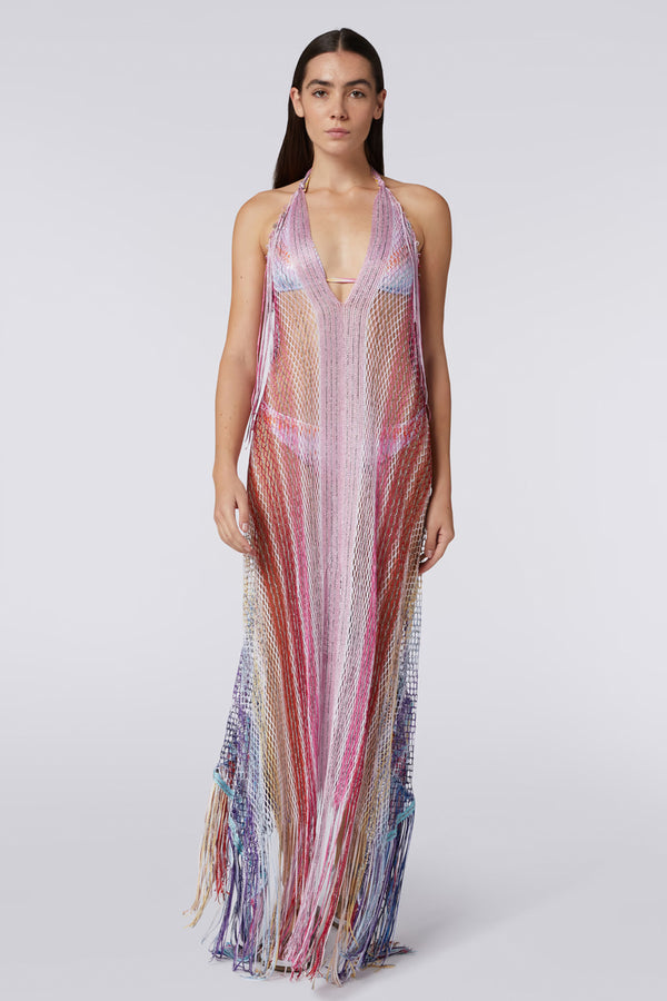 Long Mesh Cover Up With Fringes