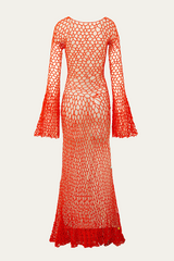 Siedres Willow Hand Knit Flared Maxi Dress With Multicolor Beads