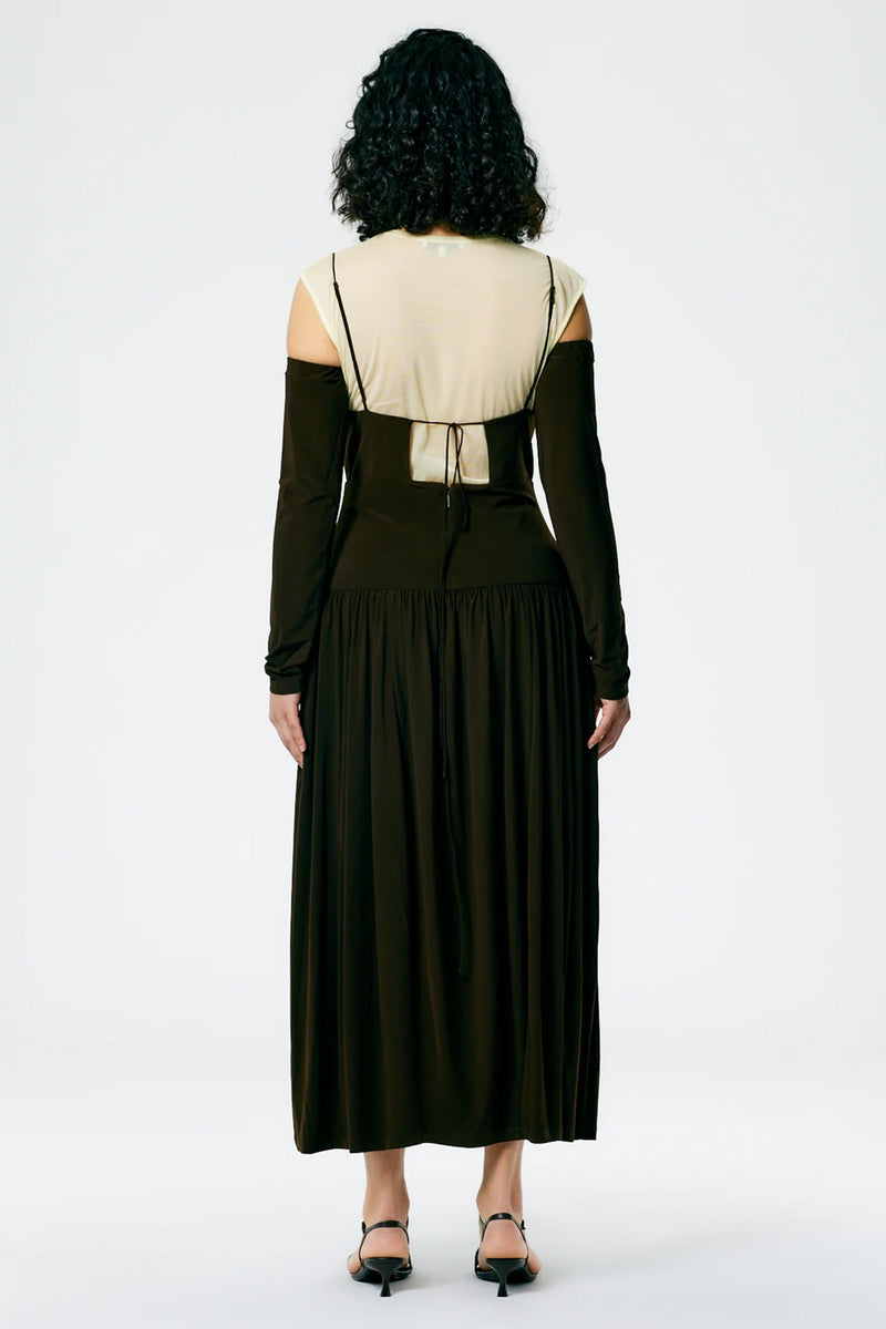 TIBI Drapey Jersey Cut Out Sculpted Shirred Dress