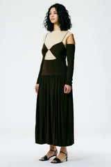 TIBI Drapey Jersey Cut Out Sculpted Shirred Dress