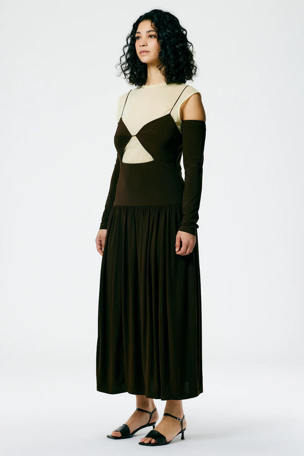 TIBI Drapey Jersey Cut Out Sculpted Shirred Dress