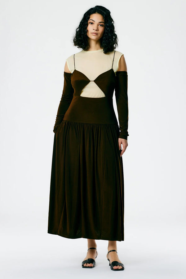 TIBI Drapey Jersey Cut Out Sculpted Shirred Dress