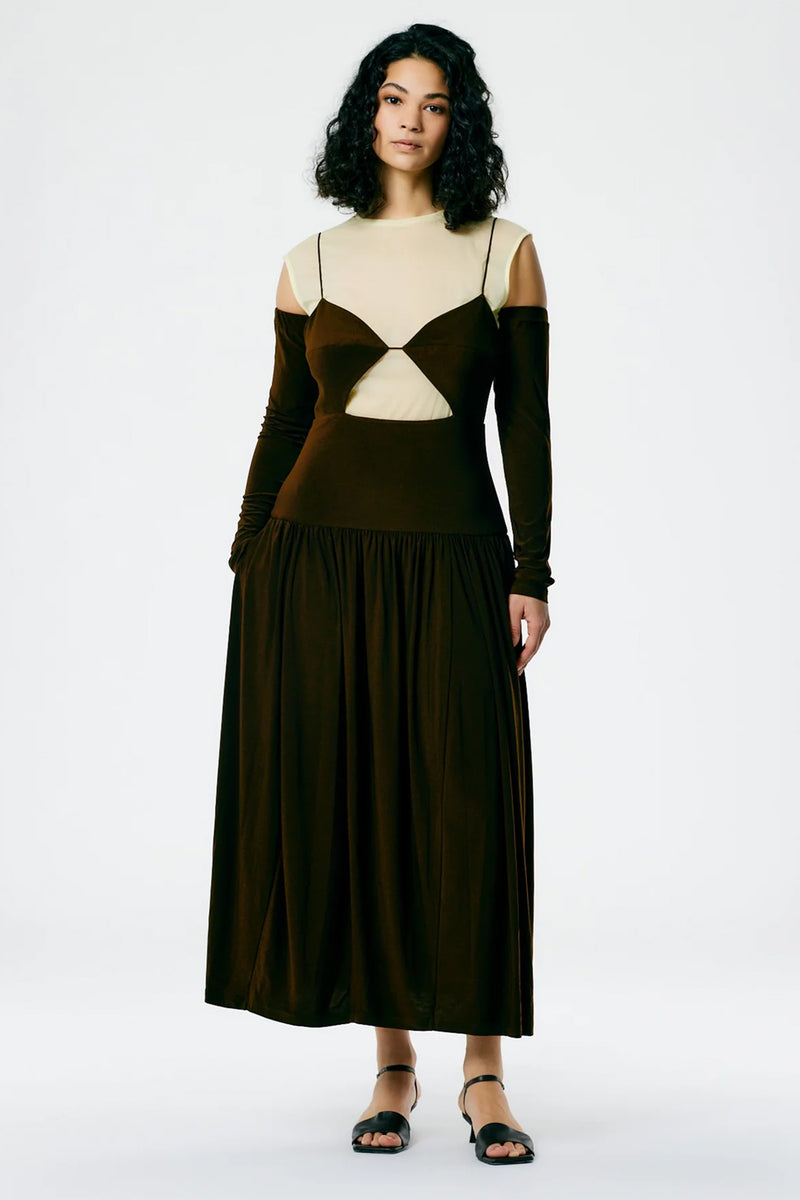 TIBI Drapey Jersey Cut Out Sculpted Shirred Dress