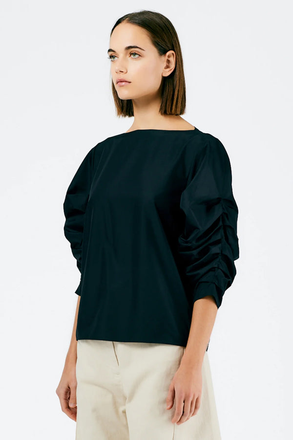 TIBI Italian Sporty Nylon Shirred Sleeve Top