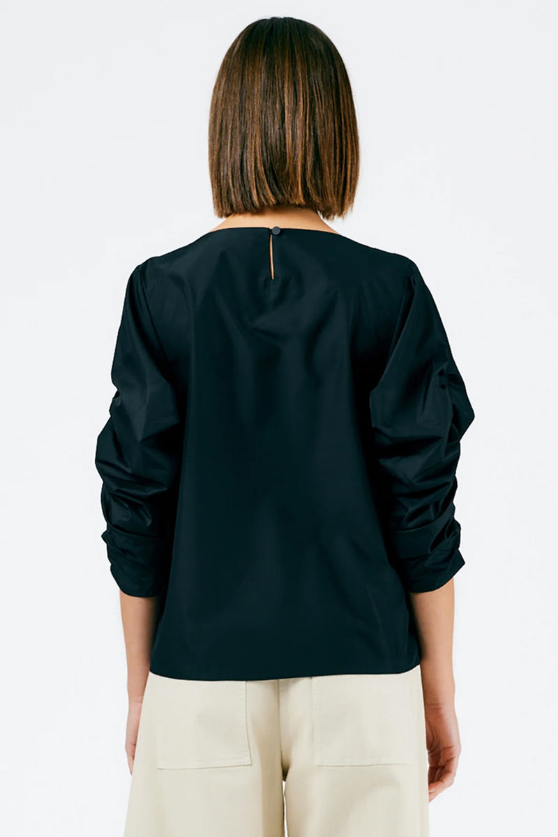 TIBI Italian Sporty Nylon Shirred Sleeve Top