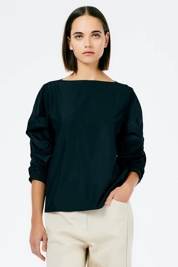 TIBI Italian Sporty Nylon Shirred Sleeve Top