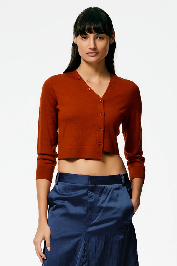TIBI Cashmere Silk Super Cropped Asymmetrical Cardigan