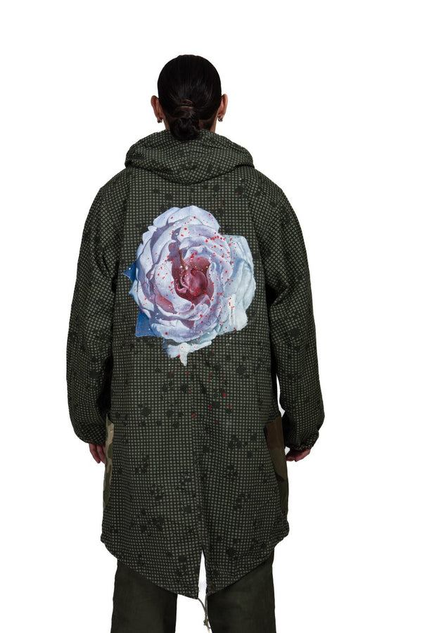 Isaac Pelayo x Transmodica Painted Army Green Trench Jacket Rose