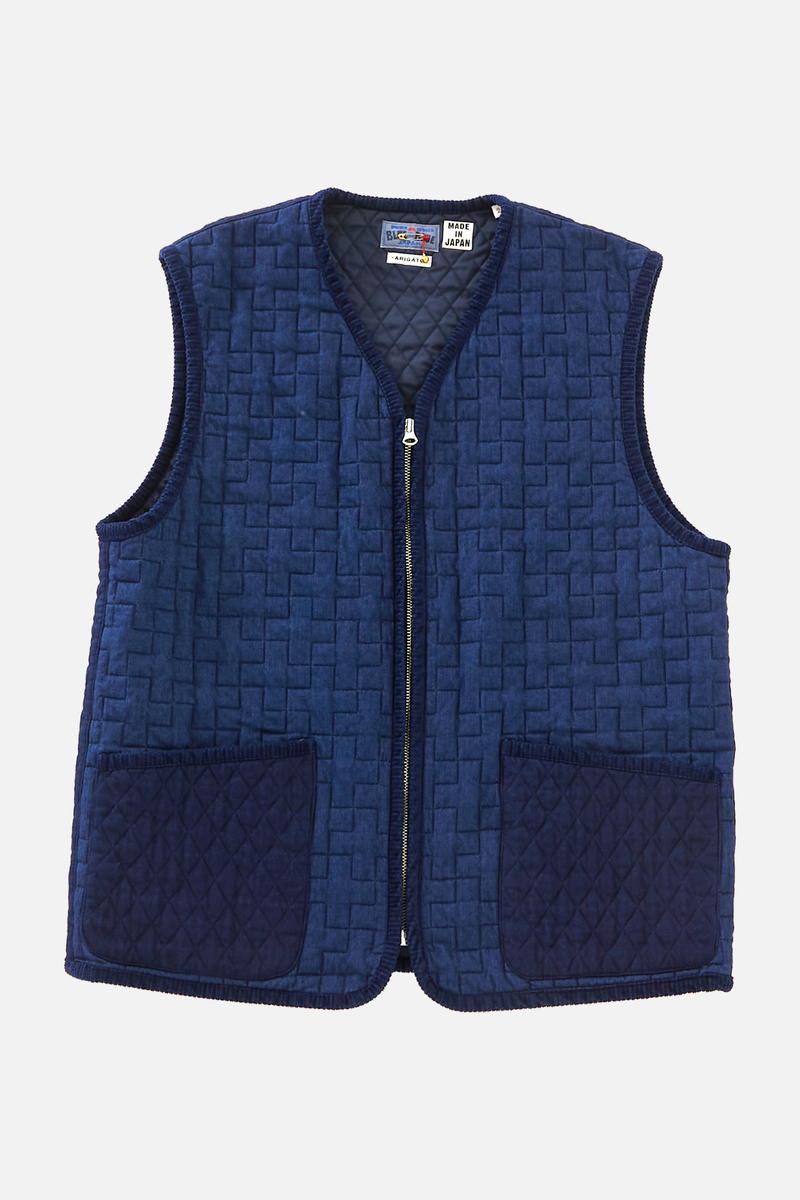 Indigo Two Tone Quilt Zip Vest