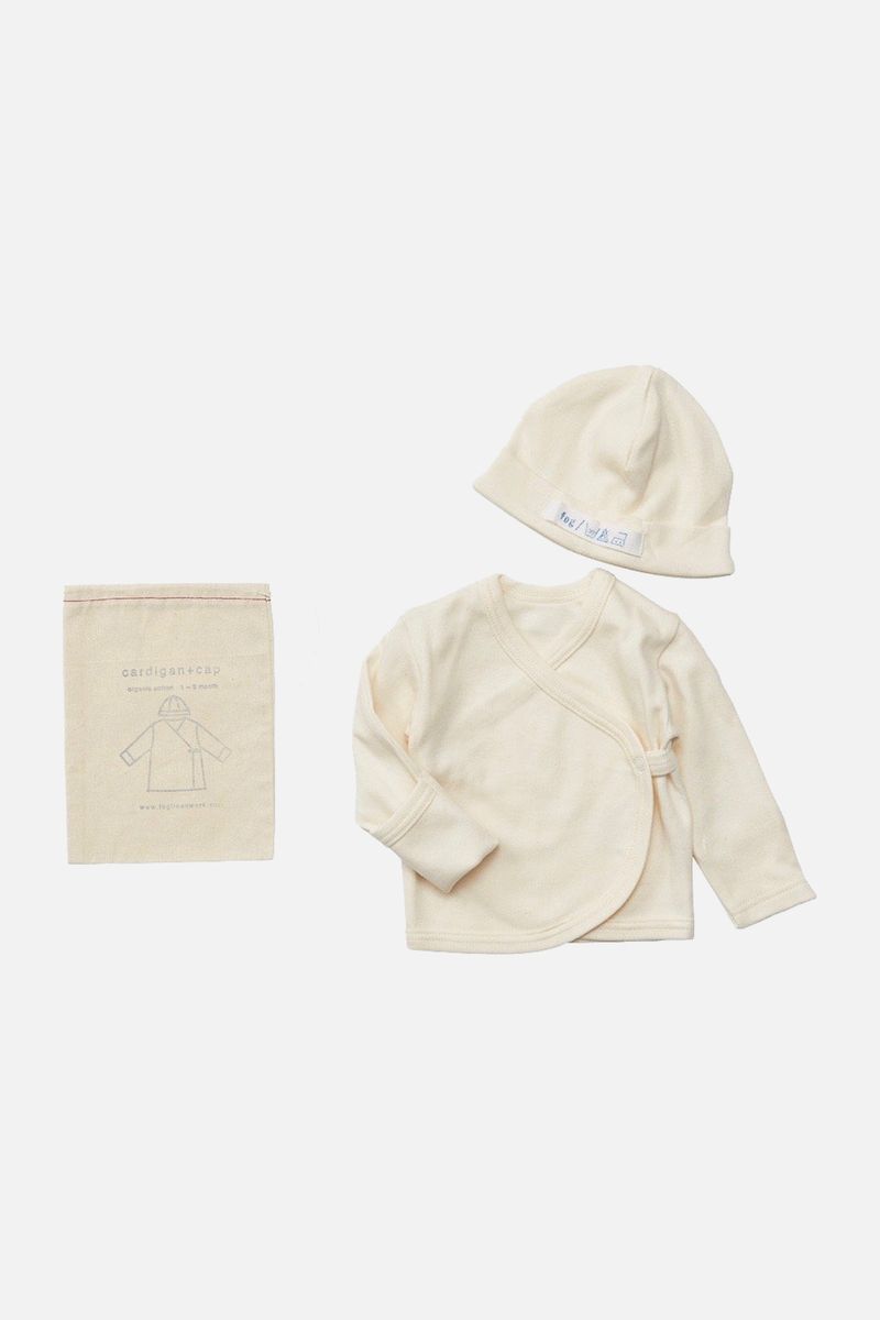 FOG LINEN WORK Baby Cap and Cardigan (0-3 Months)