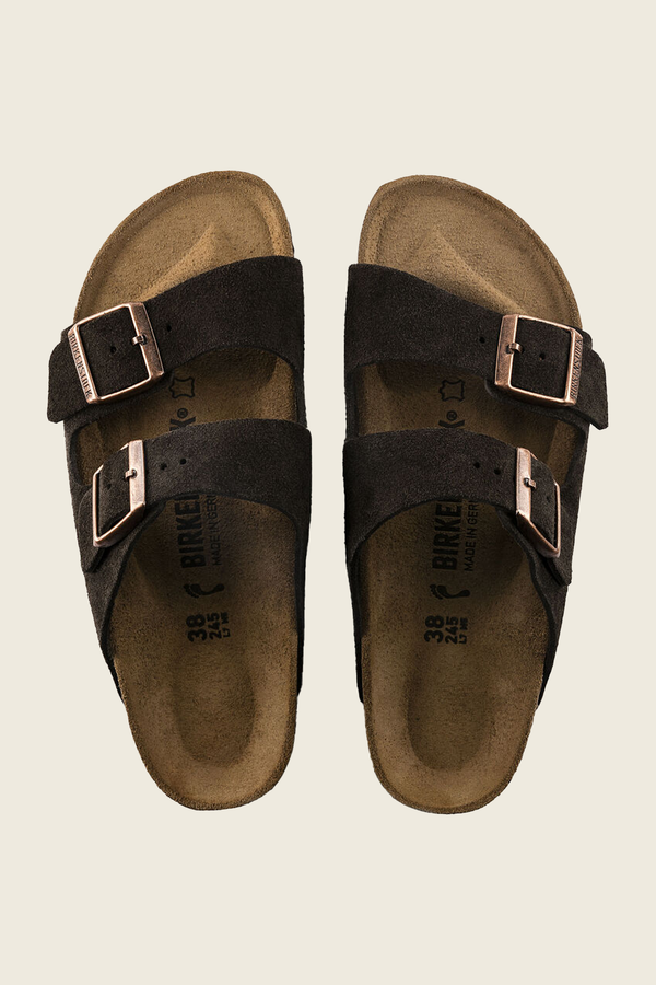 Arizona Suede Leather Sandals in Mocha