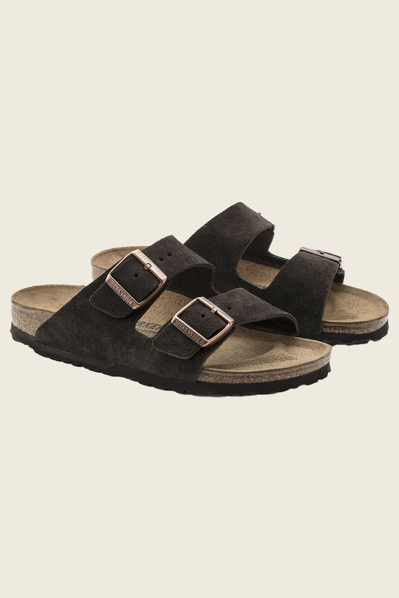 Arizona Suede Leather Sandals in Mocha