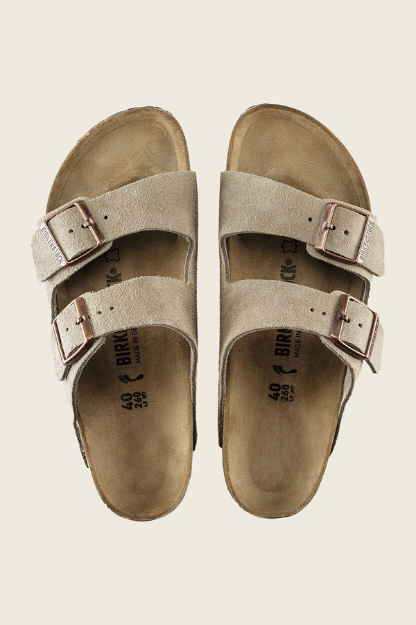 Arizona Suede Leather Sandals in Taupe