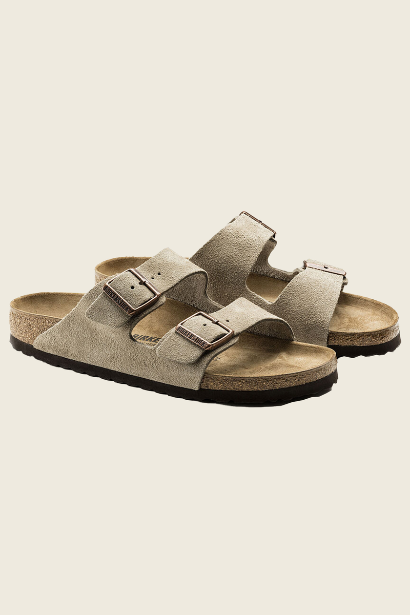 Arizona Suede Leather Sandals in Taupe