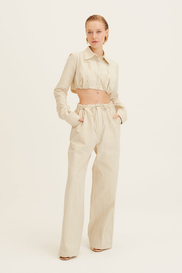 Sand Multi Panelled Cotton Pant