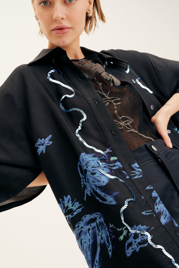 Collina Strada Sequin Basically Black Market Button Up