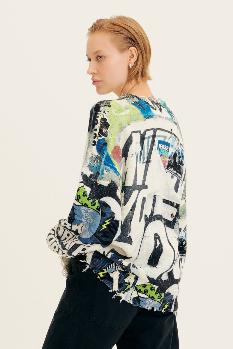 Spring Oversized Graffiti Sweater