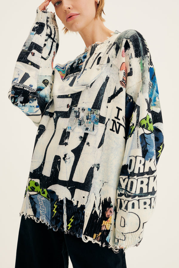 Spring Oversized Graffiti Sweater