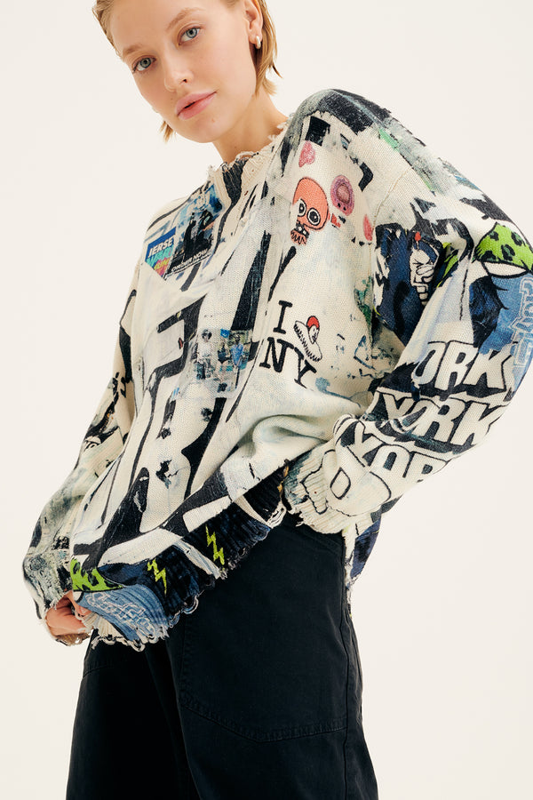 Spring Oversized Graffiti Sweater