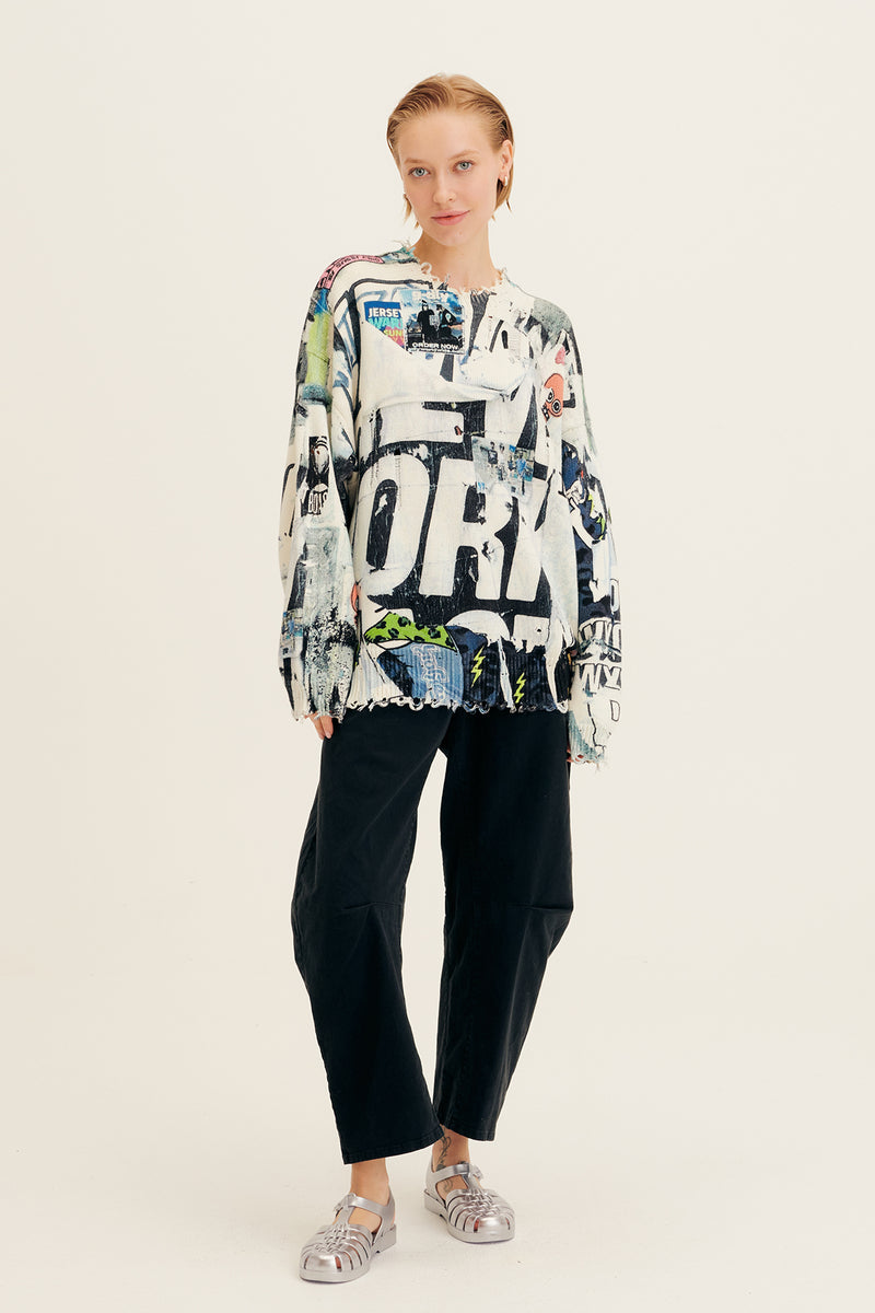 Spring Oversized Graffiti Sweater