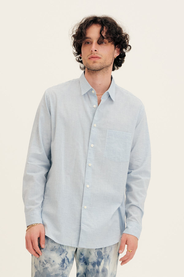 Cotton Long Sleeve Solid Shirt in Blue