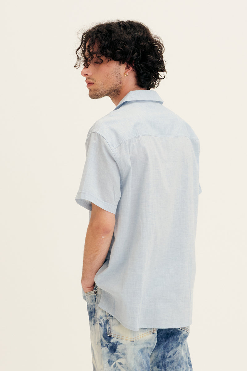 Cotton Short Sleeve Solid Shirt in Blue