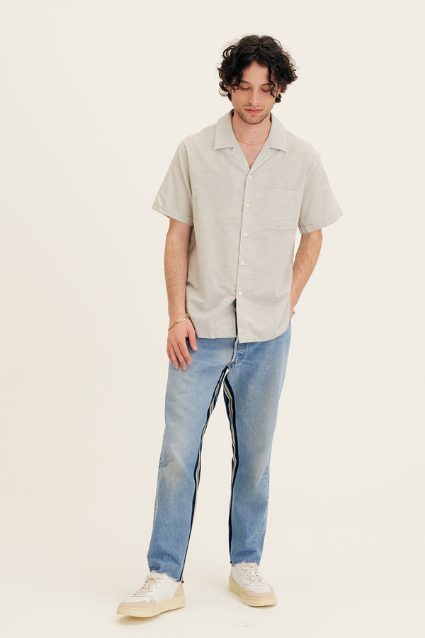 Cotton Short Sleeve Solid Shirt in Blue