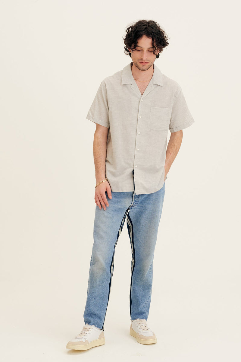 Cotton Short Sleeve Solid Shirt in Gray