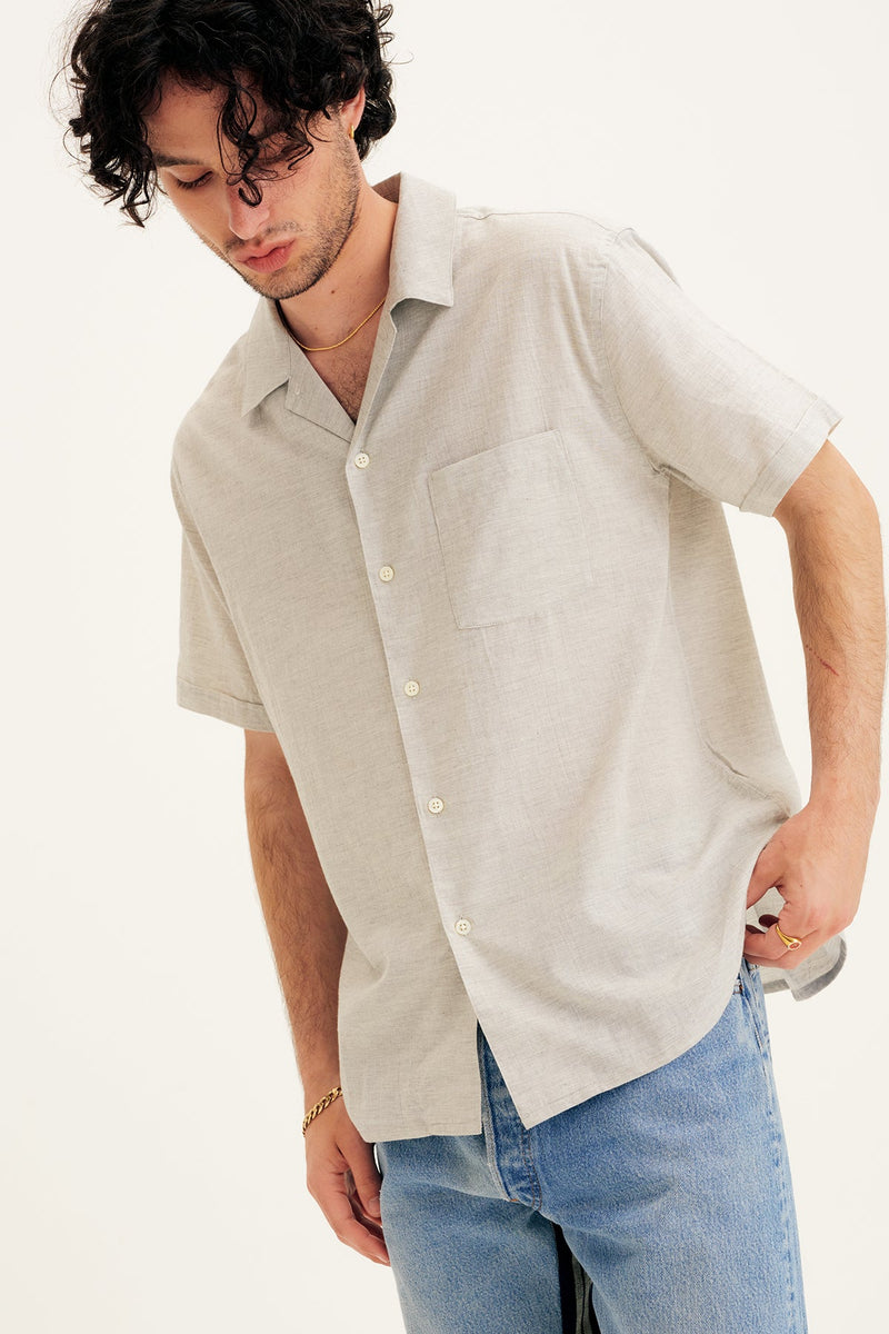 Cotton Short Sleeve Solid Shirt in Gray