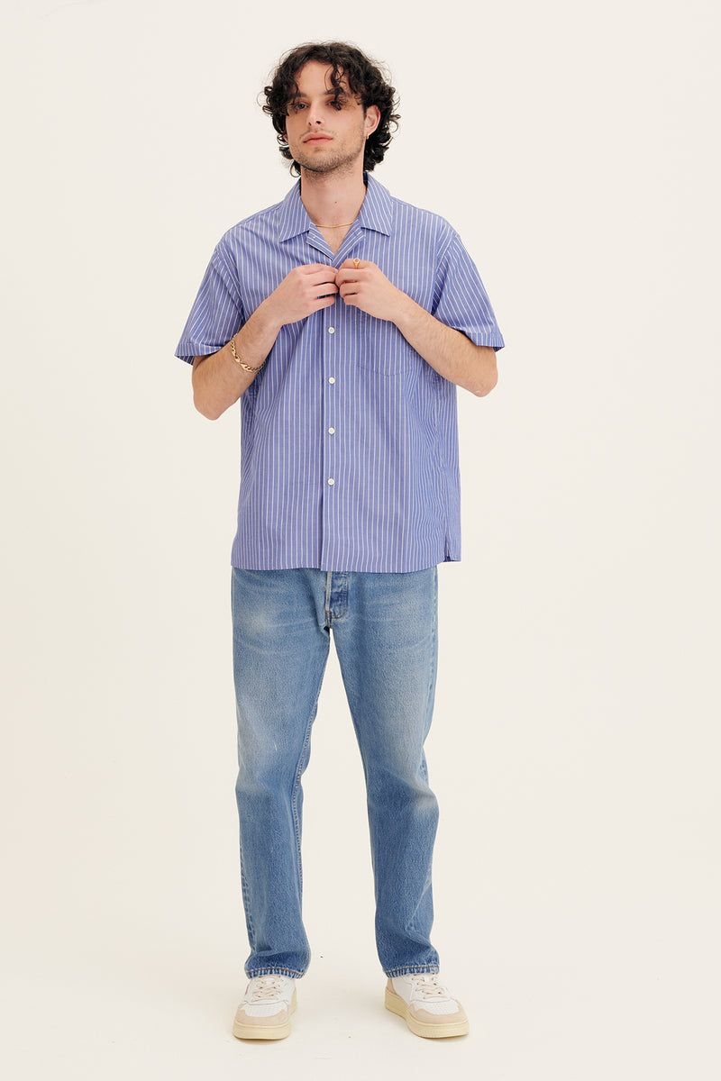 Cotton Striped Shirt in Navy