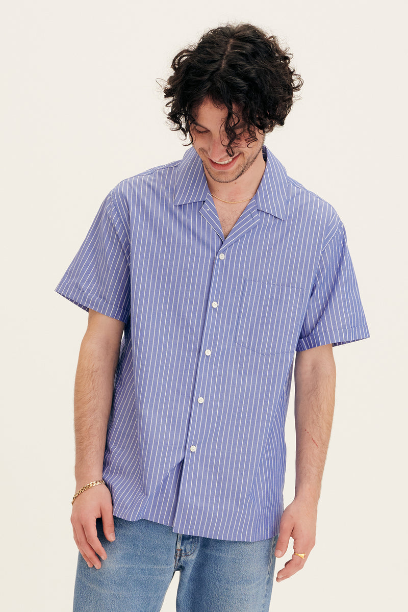 Cotton Striped Shirt in Navy