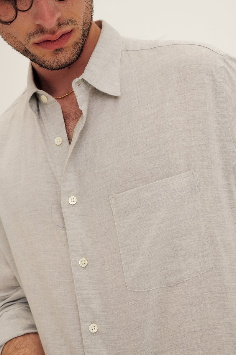Cotton Long Sleeve Solid Shirt in Gray
