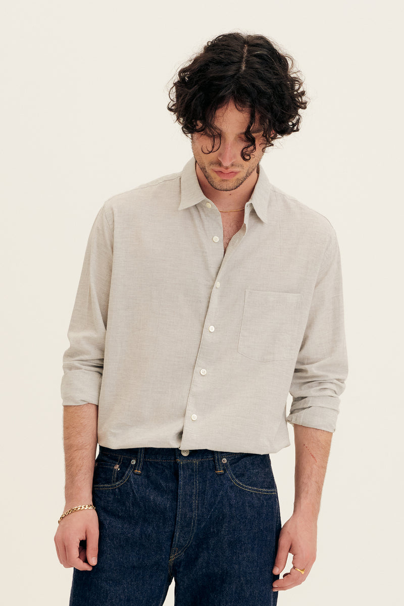 Cotton Long Sleeve Solid Shirt in Gray