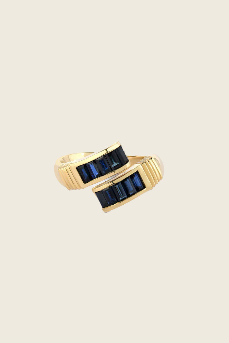 Retrouvai Blue Sapphire Baguette Wrap Ring