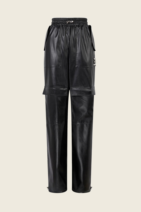 Faux Leather Cargo Trousers