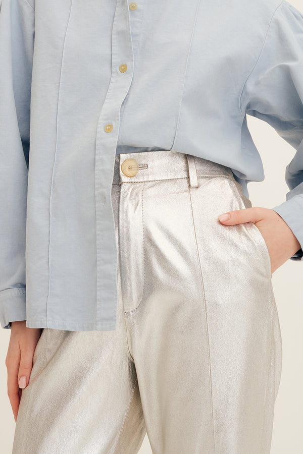 Forte Forte Laminated Suede Pants Silver