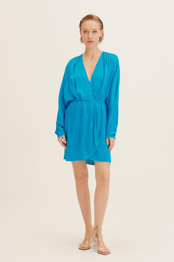 Stretch Satin Crossover Short Dress