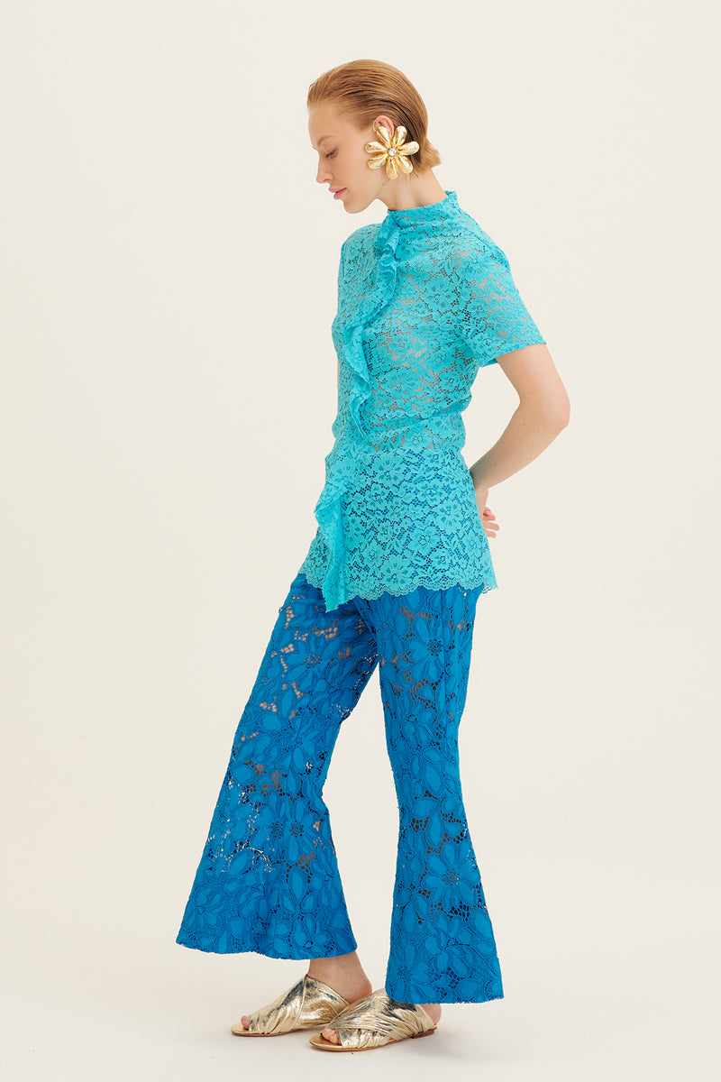 Ruffle Mock-Neck Lace Top