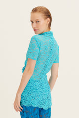 Ruffle Mock-Neck Lace Top