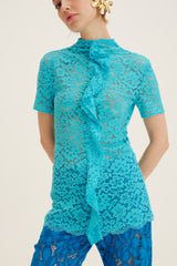 Ruffle Mock-Neck Lace Top