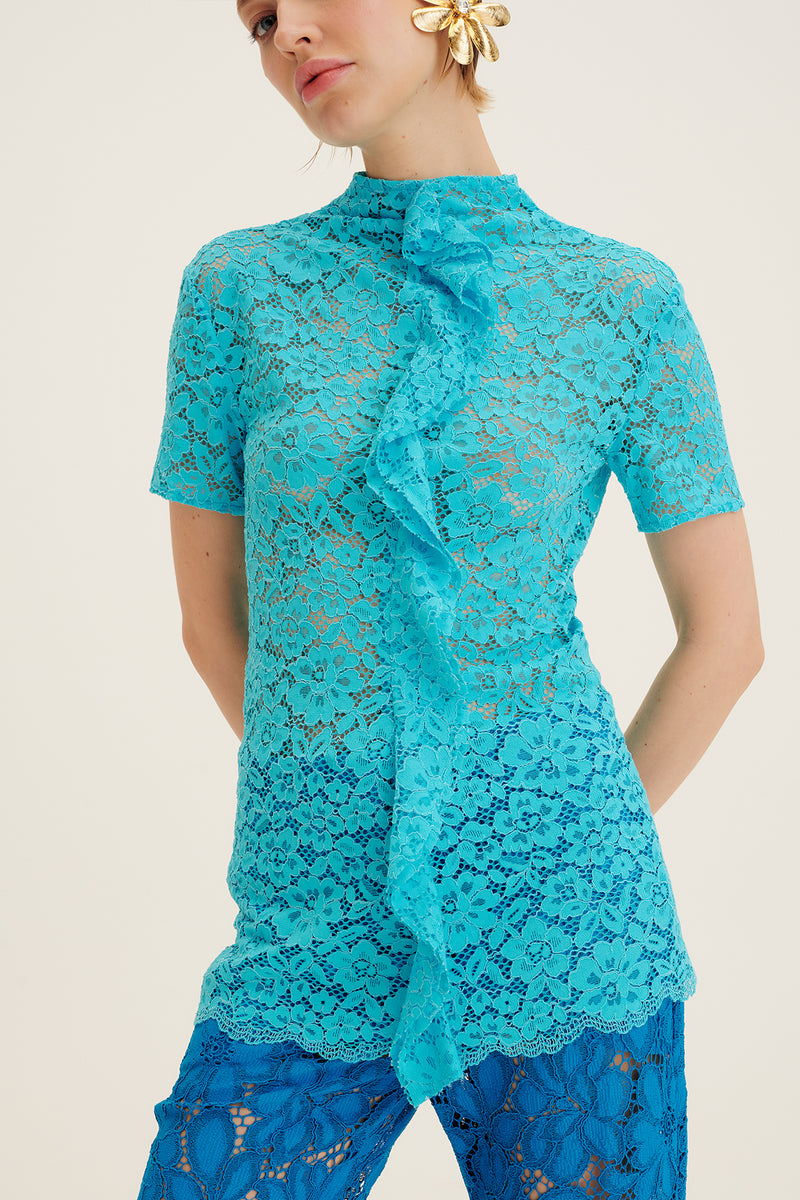 Ruffle Mock-Neck Lace Top