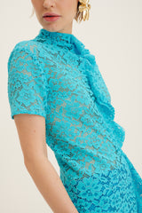 Ruffle Mock-Neck Lace Top