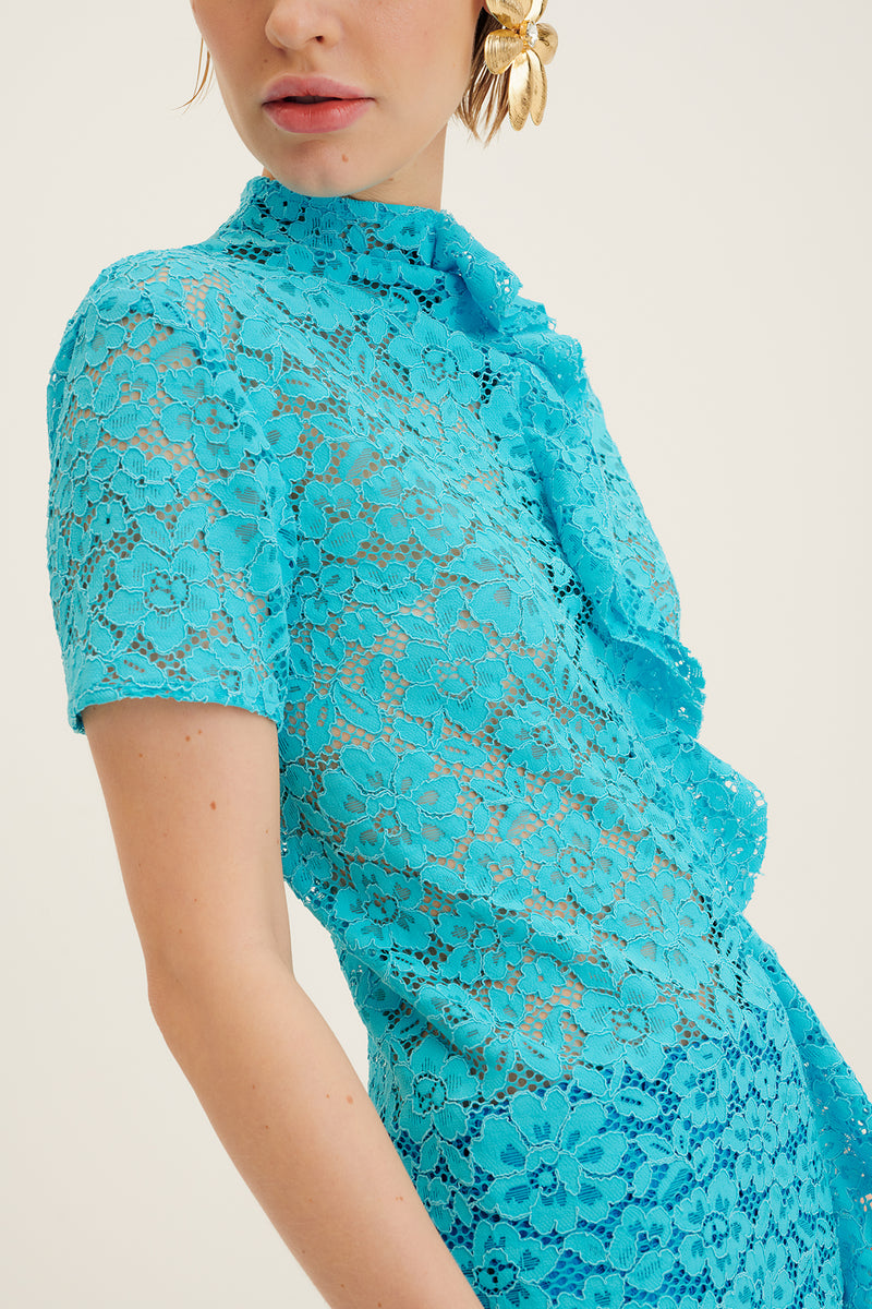Ruffle Mock-Neck Lace Top