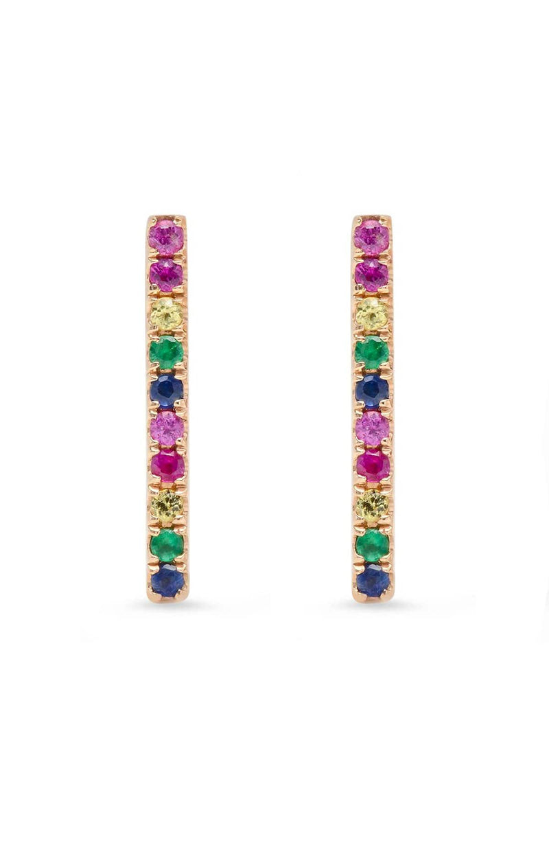 SHAIN LEYTON EARRINGS 14K Gold Large Rainbow Stick Studs Image