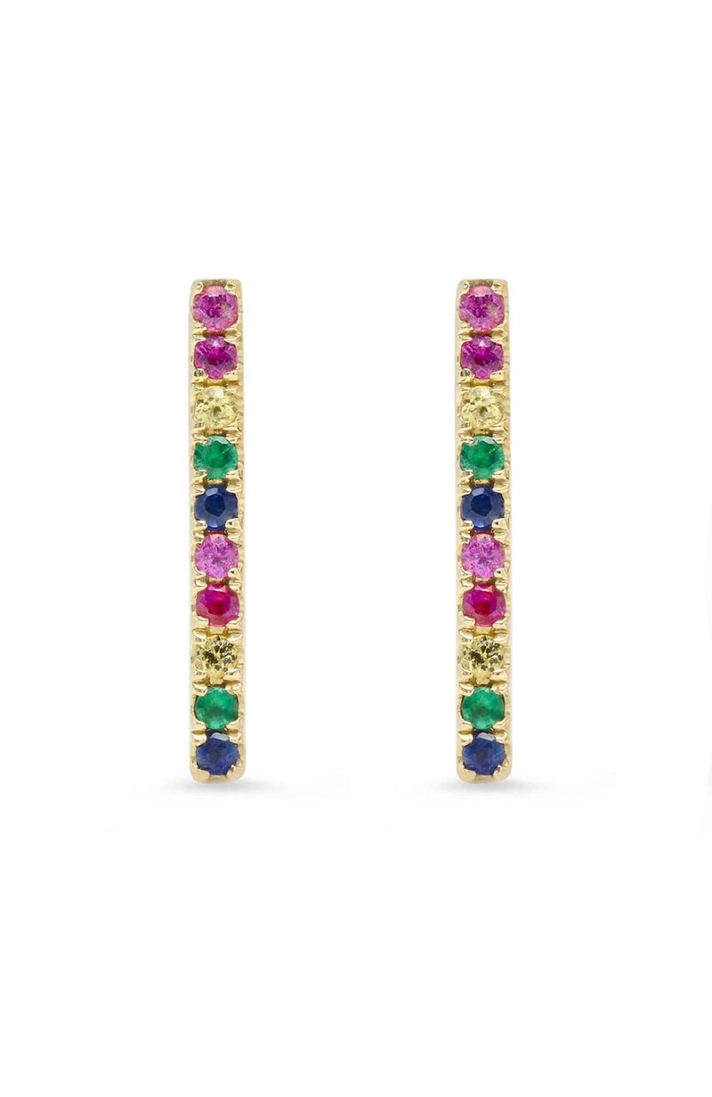 SHAIN LEYTON EARRINGS 14K Gold Large Rainbow Stick Studs Image