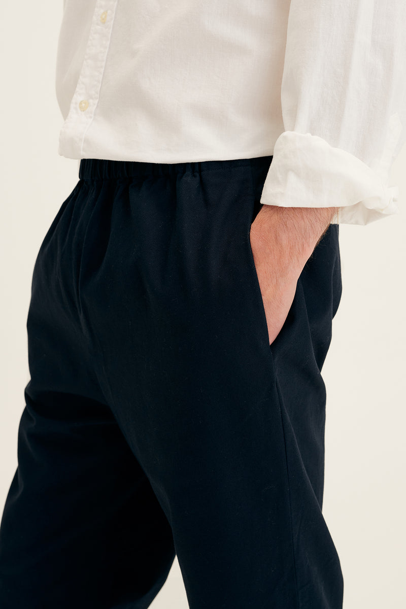 100 Cotton Long Woven Drawstring Pants Navy
