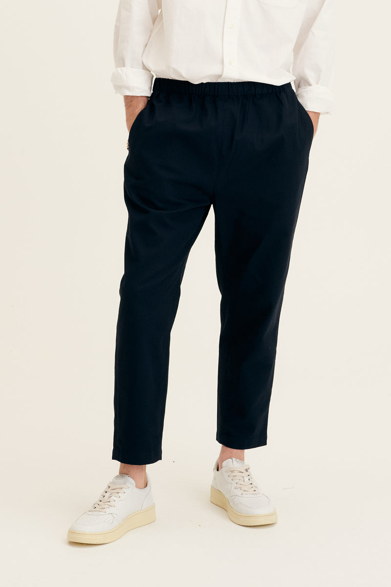 100 Cotton Long Woven Drawstring Pants Navy